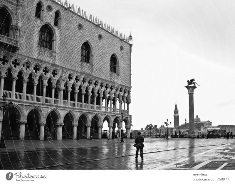quiet, please Basilica San Marco Venice Palace of Doge Calm Gothic period Morning Vacation & Travel Venezia lion of san marco Black & white photo doge