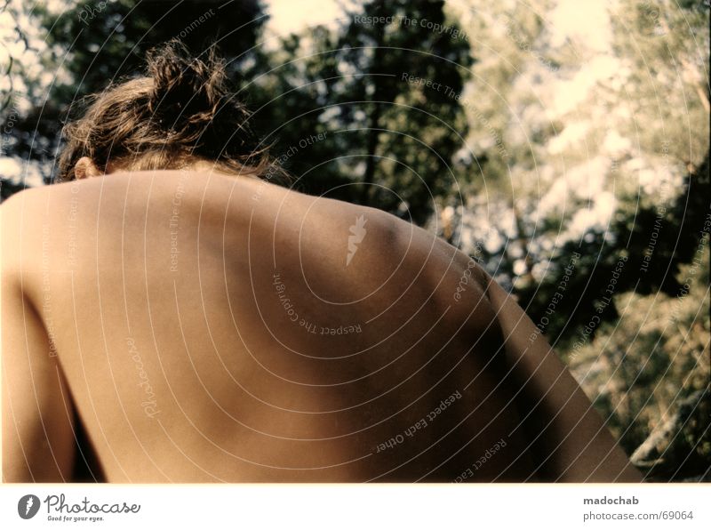 A beautiful back | person woman people romance forest wellness Naked Beautiful Break Romance Shadow play Clearing Human being Wellness Back Nature Relaxation