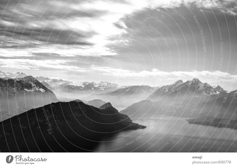Dreamy Environment Nature Landscape Sky Alps Mountain Peak Exceptional Threat Black & white photo Exterior shot Aerial photograph Deserted Day Panorama (View)