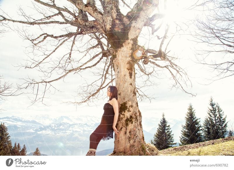 branches Feminine Young woman Youth (Young adults) 1 Human being 18 - 30 years Adults Beautiful weather Tree Colour photo Exterior shot Day Sunlight Full-length
