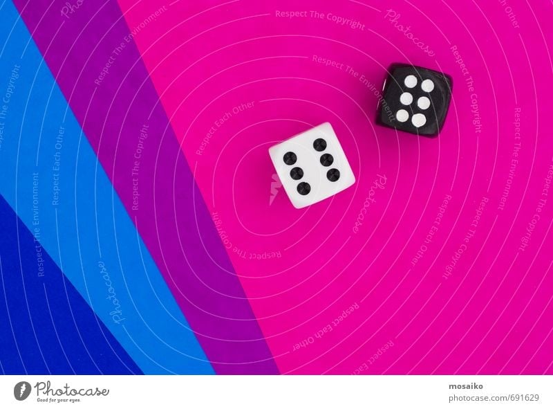 cubes on blue and pink graphic background Lifestyle Happy Leisure and hobbies Playing Success Select Lose Pink Blue Cube Dice Lucky number Good luck Desire