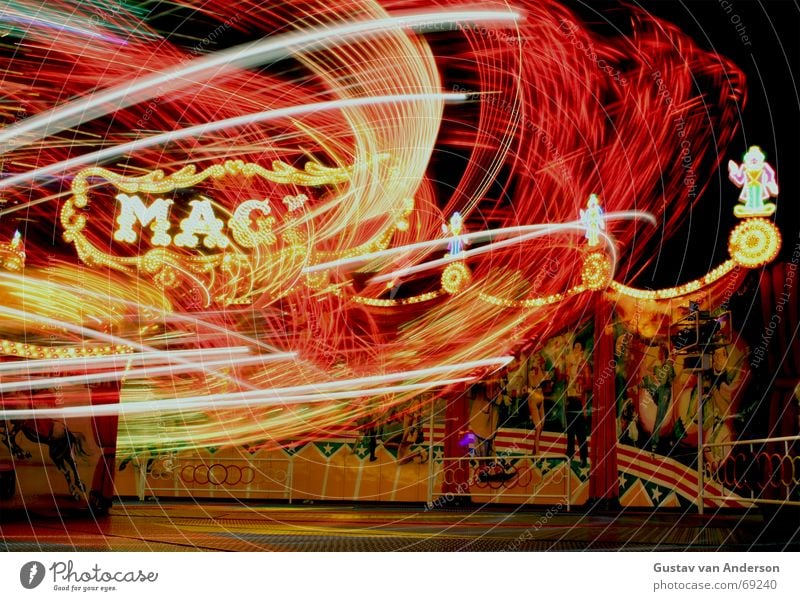 magic Fairs & Carnivals Multicoloured Night Long exposure Leipzig Round Light carousel Movement Vertigo Joy Music