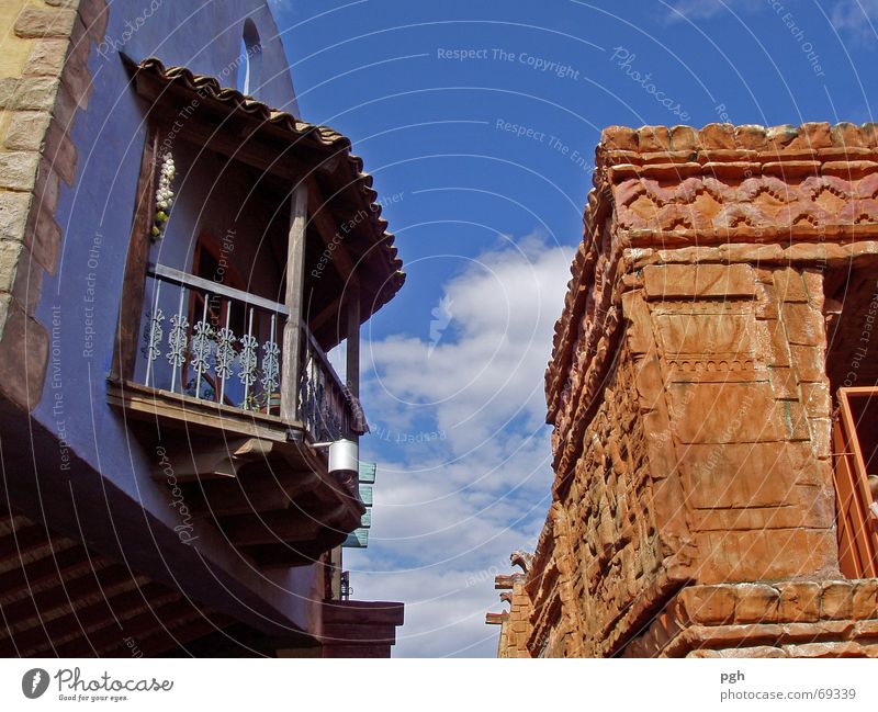 View upwards House (Residential Structure) Balcony Wall (building) Brick Contrast Sky Blue Auburn