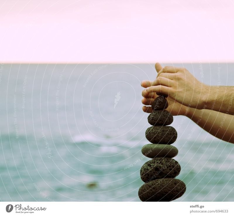 balancing act Contentment Calm Arm Hand Fingers Ocean Build Touch Movement To hold on Exceptional Elegant Optimism Success Power Willpower Brave Determination