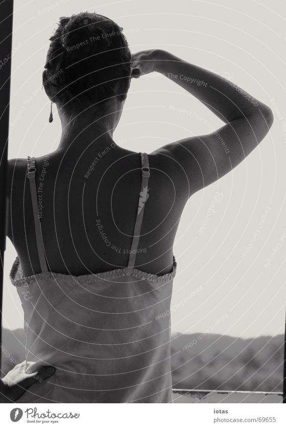 miss k. Woman Calm Search Night dress Morning Posture Concentrate Beautiful Detail Loneliness Black & white photo B/W B&W Looking