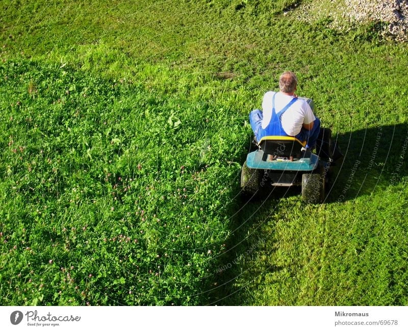 Rasenmäherman 3 - and he's still mowing Lawn Lawnmower Man Green Meadow Shadow Evening sun Working clothes Mow the lawn Reap Cut Abbreviate Summer