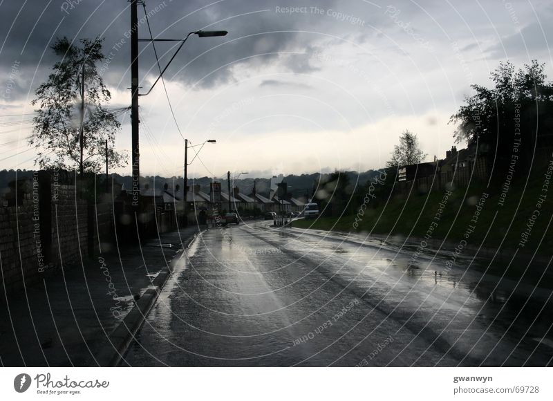 after the rain shower Village Wales Loneliness Dark Clouds Rain Street swffryd welsh valley