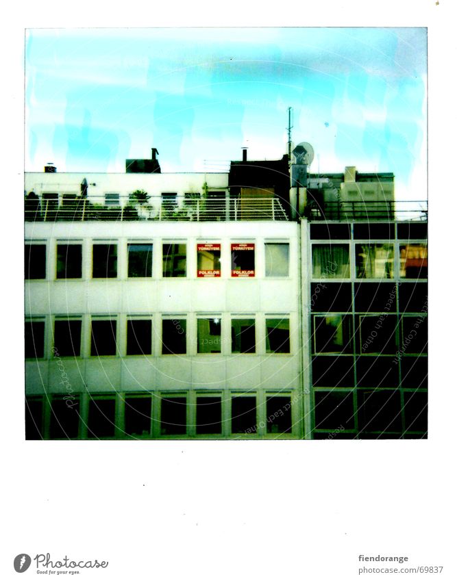 househeaven High-rise House (Residential Structure) Window Roof Roof garden Town Retro Sky Polaroid