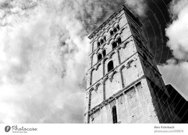 Lucca Tower Tuscany Clouds Black & white photo black-white Sky Contrast