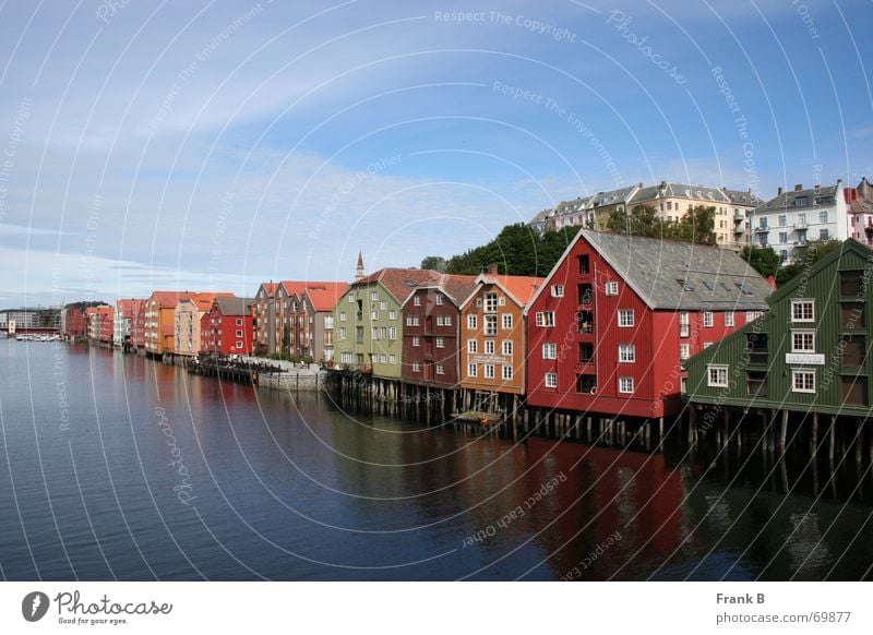 Trondheim houses House (Residential Structure) Warehouse Multicoloured Waterway Traffic infrastructure North Town Norway Scandinavia Appealing Historic