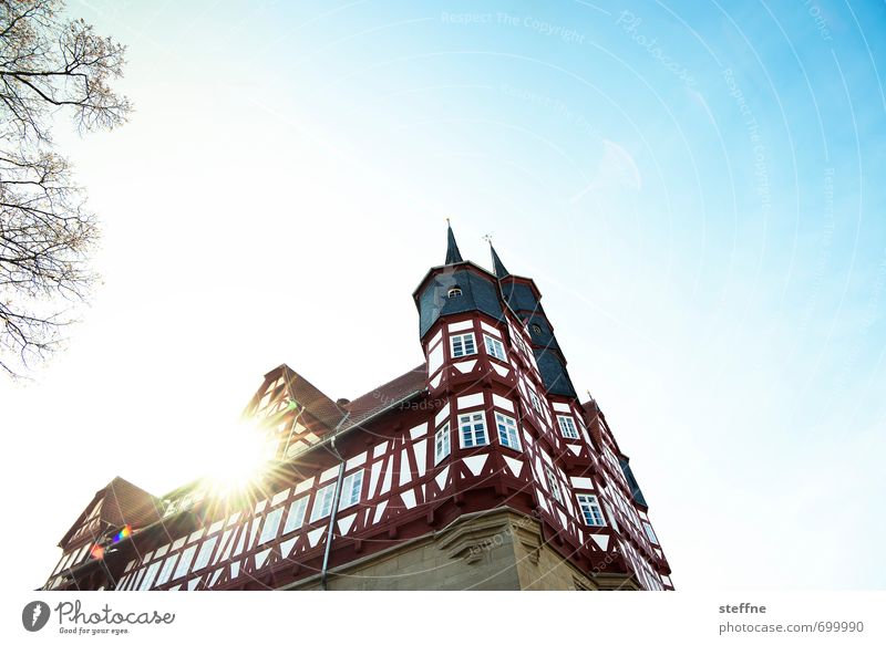Around the World in Germany: Duderstadt Cloudless sky Sun Sunlight Spring Beautiful weather City hall Might Half-timbered house Half-timbered facade duderstadt