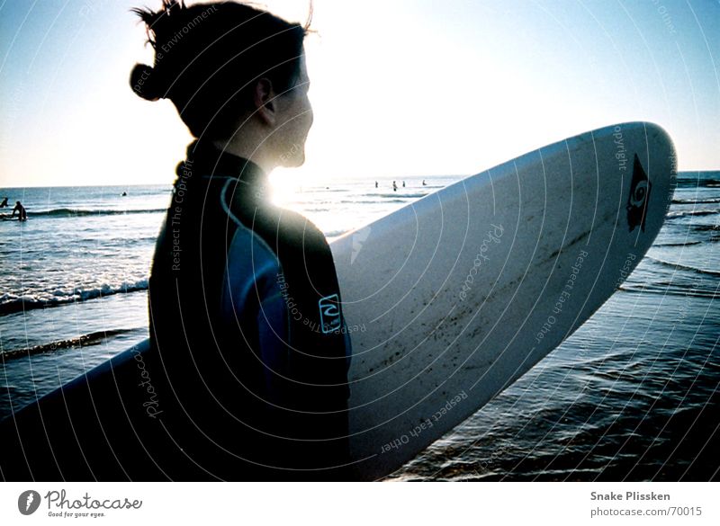 Where are they? Surfing Surfboard Neoprene Ocean France Sunset Longing Water Wait Evening Blue Contrast