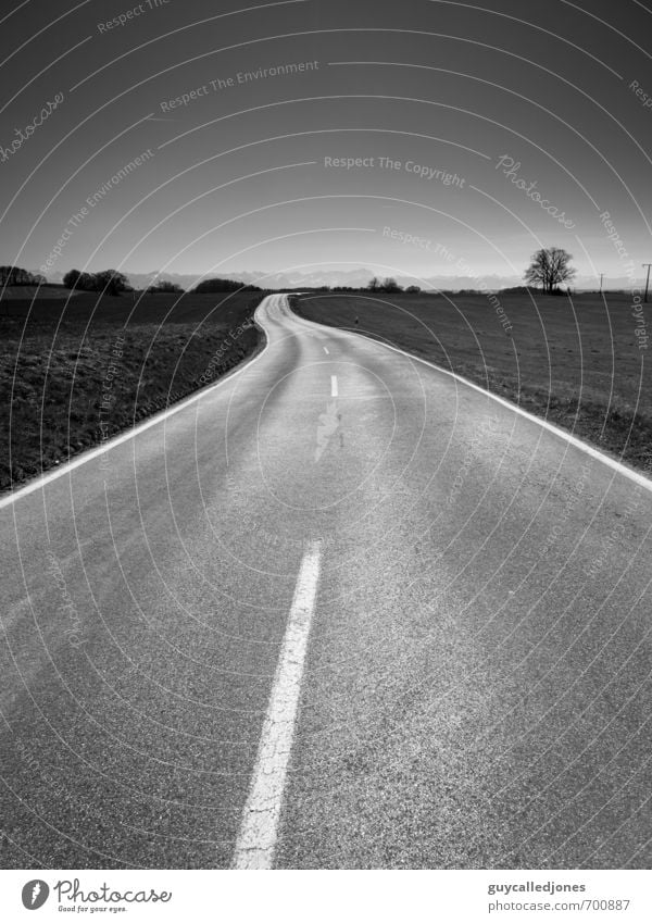 street Trip Far-off places Freedom Cycling tour Mountain Environment Sky Cloudless sky Spring Field Alps Street Driving Esthetic Dark Infinity Long Black White