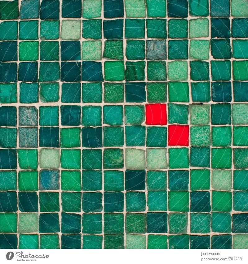 double squares Style Arts and crafts Decoration Stone Ornament Sharp-edged Green Red Tolerant Accuracy Mosaic Seam Surface Tile Protruding Street art Pixel