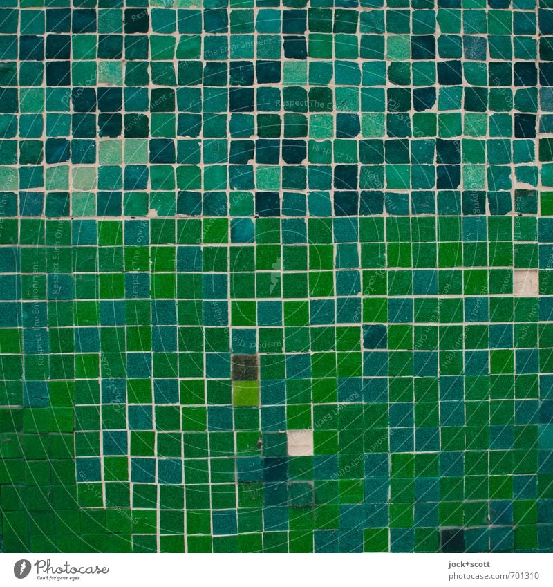 battered square Style Arts and crafts Wall (building) Square Sharp-edged Green Change Mosaic Seam Surface Tile Street art Geometry Pixel Repair Broken