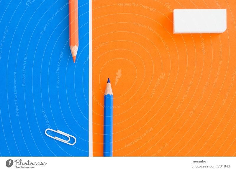 creative desk Lifestyle Style Design Education Science & Research Study Media industry Business Paper Piece of paper Pen Bright Hip & trendy Clean Blue Orange