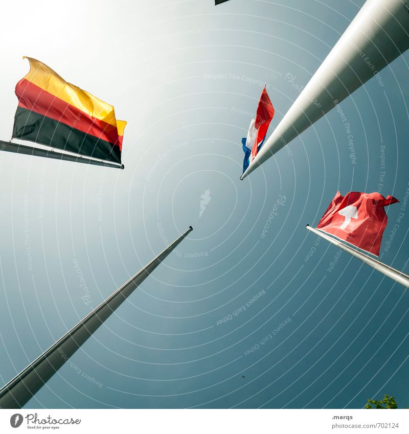 border triangle Cloudless sky Beautiful weather Sign Flag Politics and state Europe German Flag Swiss flag France Might Pride Elections Wind Future Colour photo