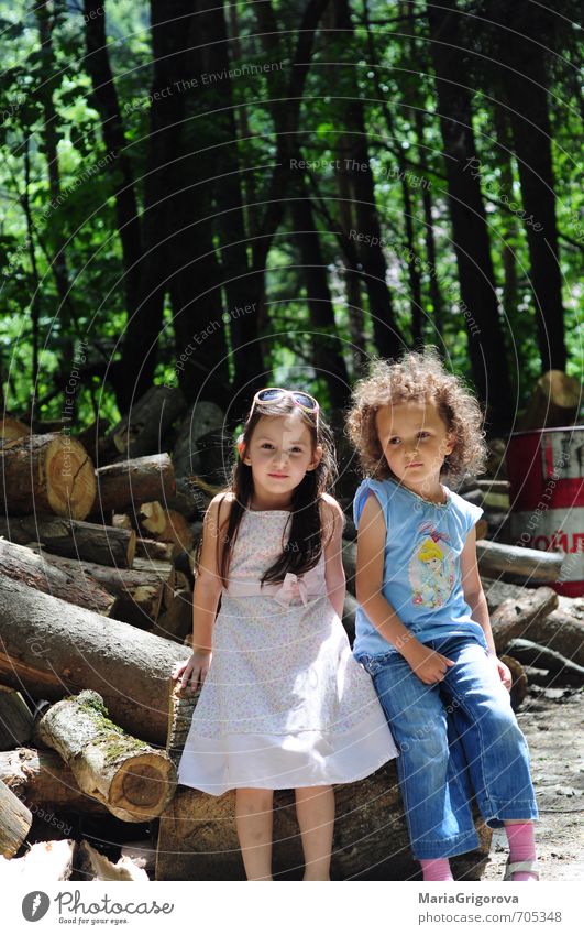 always together Tourism Trip Adventure Summer Child Human being Girl Body 2 3 - 8 years Infancy Nature Landscape Elements Sun Sunlight Forest Playing