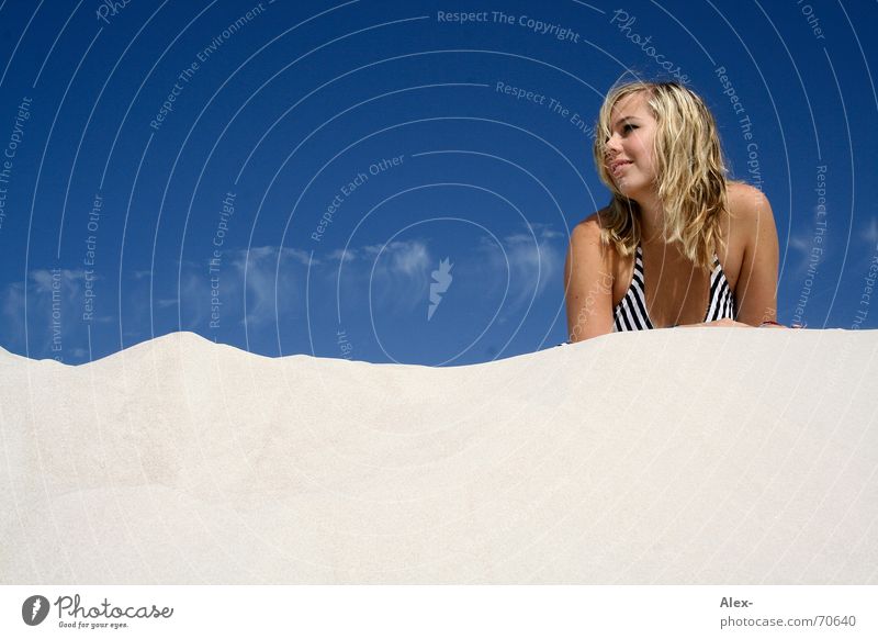 Sand clock Relaxation Vacation & Travel Beach Clouds Woman Physics Lie Sky Warmth Beach dune Laughter Happy