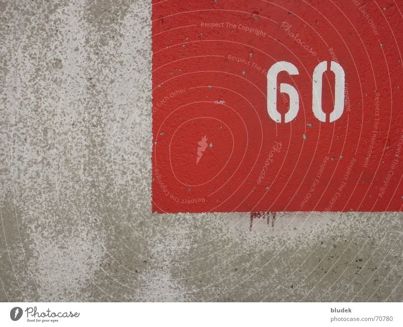 60 Red Wall (barrier) Wall (building) Concrete Digits and numbers sixty