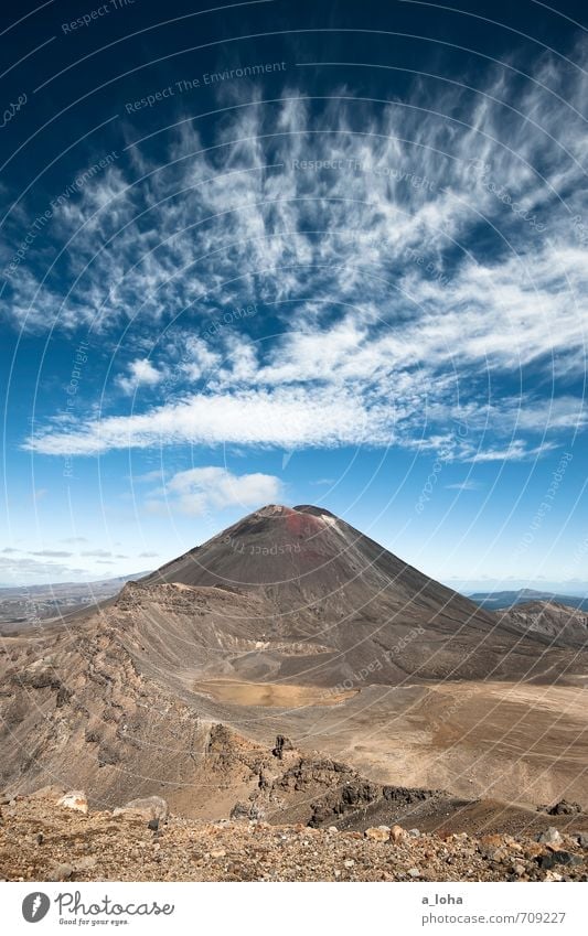 The mountain of fate Environment Nature Landscape Elements Earth Fire Sky Clouds Horizon Summer Beautiful weather Peak Volcano Desert Gigantic Large Blue Brown