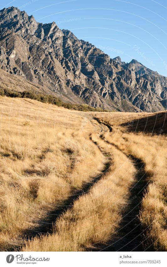 The Remarkables Environment Nature Landscape Elements Earth Sky Cloudless sky Summer Beautiful weather Grass Rock Mountain Peak Lanes & trails Blue Brown