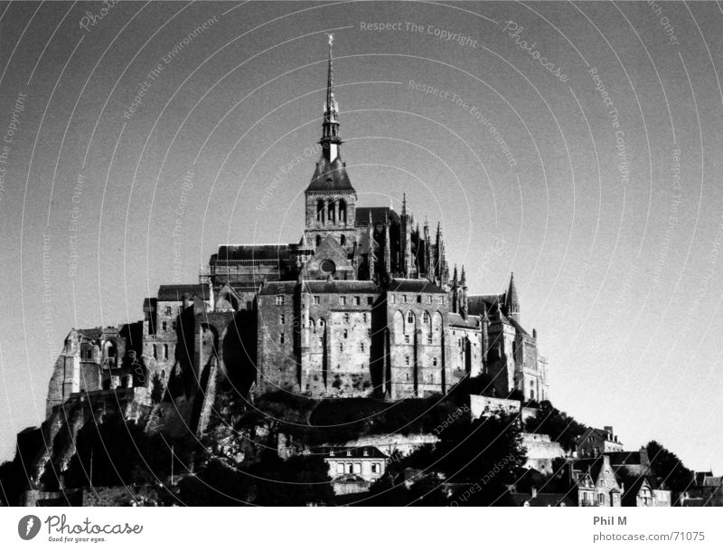 Saint Michel II Mont St Michel Europe France Normandie Beautiful Black White Gray scale value Infrared Monastery World heritage Gothic period Exterior shot Old