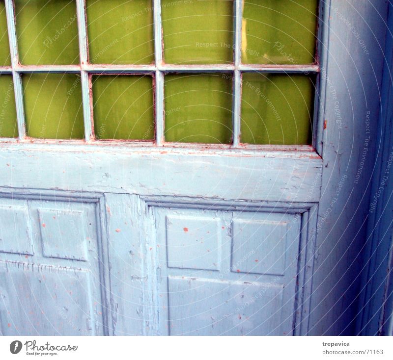 door Wood Entrance Square Window Blue-green Colour Old Painting (action, work) Glass glass wood