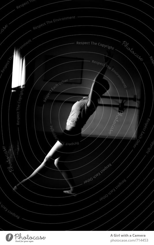 Genuine I exhausting Human being Feminine Woman Adults Body 1 Dance Effort Graceful Elegant Ballet Thin Black & white photo Interior shot Copy Space right Day