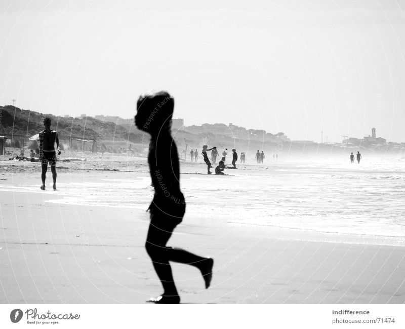 End of summer *series* Summer Beach child boy sea wave Sand black white blur walk