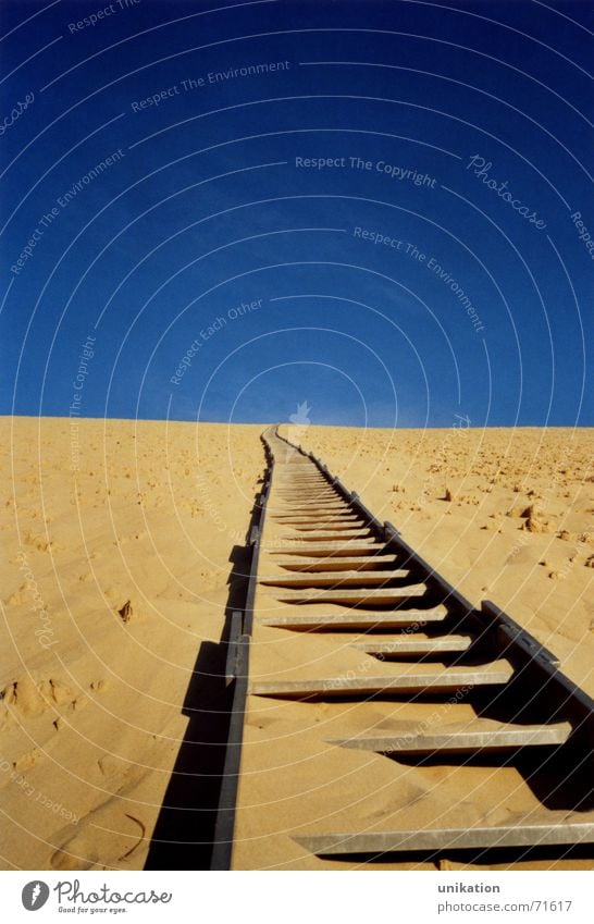 ascent Railroad tracks Go up Ascending Yellow France Sand Sky Stairs Above Upward Tall Blue dune de pyla 499 steps! Surrealism