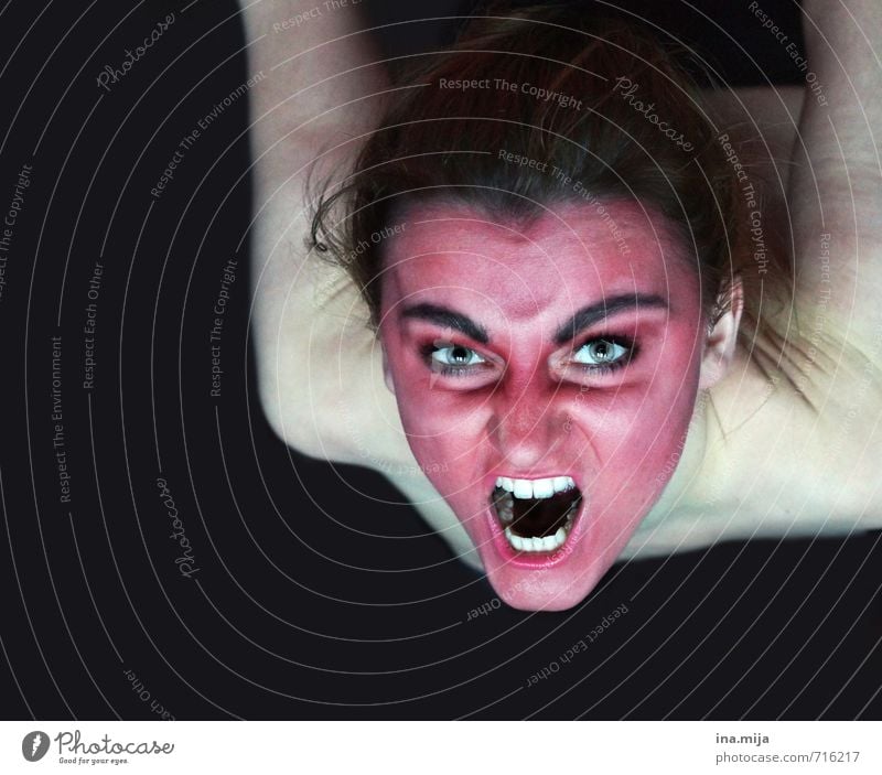 red angry face Hallowe'en Human being Feminine Young woman Youth (Young adults) Skin Face 18 - 30 years Adults Dream Aggression Red Black White Emotions Anger