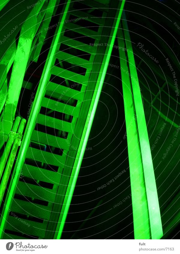 staircase Green Night shot Landschaftspark Duisburg-Nord Light Style Industry Stairs Handrail
