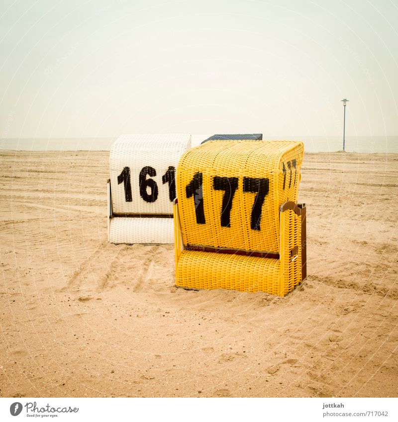 161 and 177, please. Everything. And extra cheese. Landscape Sand Coast Beach North Sea Relaxation Dream Wait Yellow Protection Safety (feeling of) Beach chair