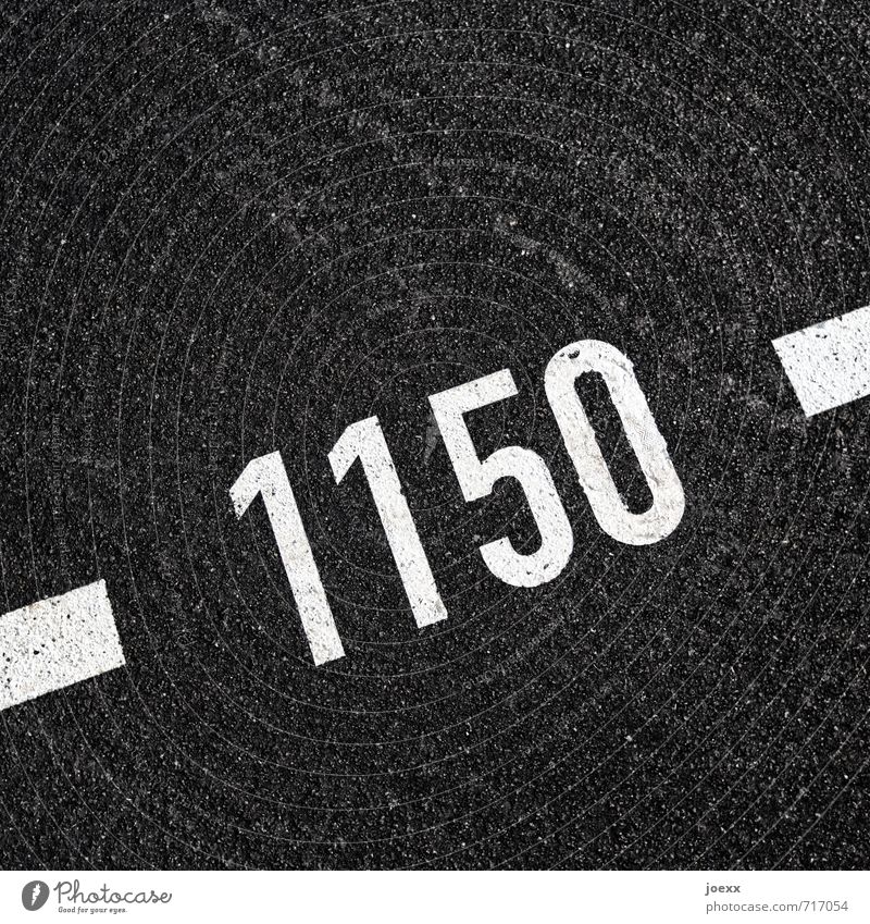 - 1150 - Digits and numbers Fat Large Black White Asphalt Colour photo Exterior shot Close-up Pattern Deserted Day Contrast