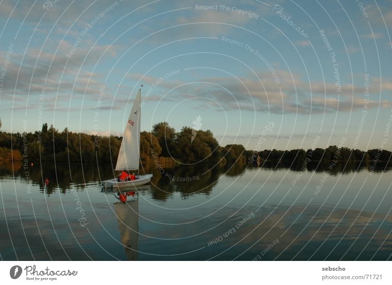 So what if it's calm? Lake Sailing Clouds Reflection Sailboat Watercraft Moody Calm Relaxation slack Sky Evening Wind
