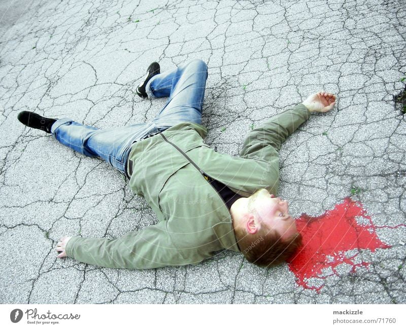 watch your back Accident Fate Street art Floor covering Death Blood Murder Guy Disaster Body Wound