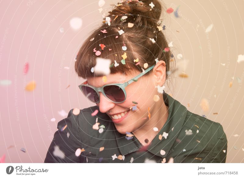 having fun Party Feasts & Celebrations Carnival Birthday Human being Woman Adults Sunglasses Movement Smiling Laughter Happiness Happy Cute Wild Multicoloured