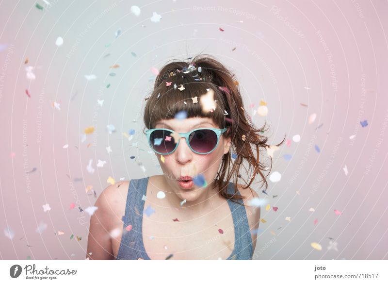 party time Joy Party Feasts & Celebrations New Year's Eve Birthday Human being Young woman Youth (Young adults) Woman Adults Sunglasses Brunette Bangs Movement