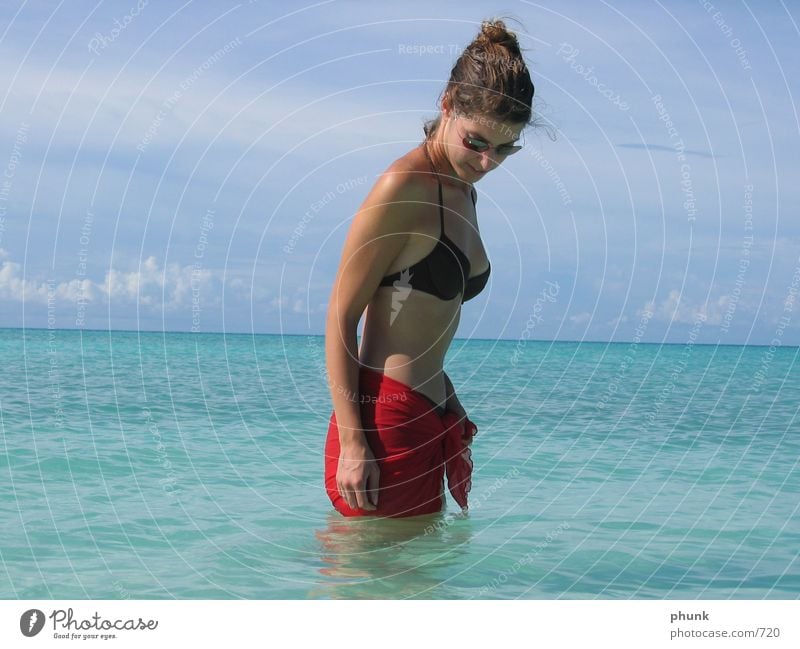 maldives hip-high Maldives Ocean India Woman Bikini Beautiful Concentrate Summer Water Weather Clarity Sun Bright