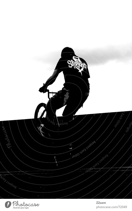 balance in the darkness Contentment Stand Stunt Jump Trick Halfpipe Park Sky Sports Action Bicycle BMX bike alive Funsport Movement Dynamics