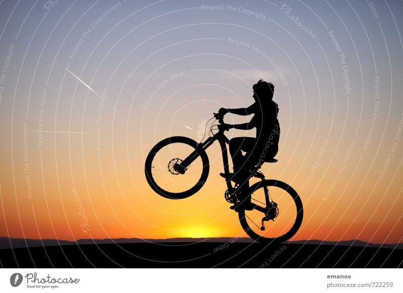 wheelie Lifestyle Joy Summer Sports Sportsperson Cycling Bicycle Human being Child Boy (child) Young man Youth (Young adults) Nature Landscape Sky Horizon Sun