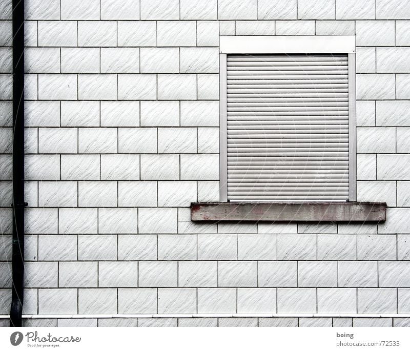 room with no view Window House (Residential Structure) Facade Closed Roller shutter Roller blind Downspout Tile Window board Aluminium Headache Dark Dreary