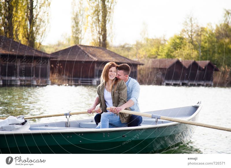 love boat Human being Masculine Feminine Young woman Youth (Young adults) Young man Couple 2 Environment Nature Lake Happiness Happy Beautiful