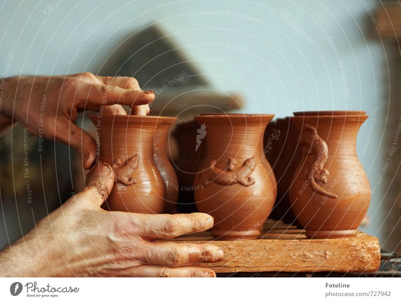 finishing touches Human being Skin Hand Fingers Art Artist Work of art Near Brown Clay Potter Pottery Gecko Lizards Craft (trade) Master craftsman Colour photo