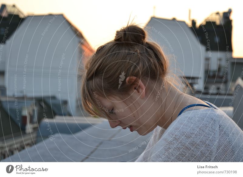 on the roofs' hamburgs Feminine 1 Human being 18 - 30 years Youth (Young adults) Adults Schanzen quarter Hamburg Roof Serene Colour photo Exterior shot Twilight
