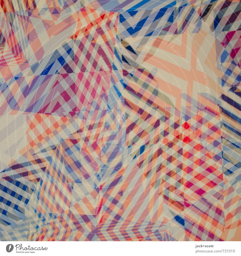 hullabaloo Illustration Stripe Checkered Sharp-edged Modern Blue Red Variable Chaos Complex Concentrate Network Irritation Double exposure Mixture Asymmetry