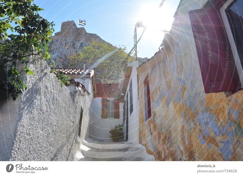 narrow alleyway under the acropolis Vacation & Travel Tourism Sun House (Residential Structure) Sky Spring Weather Hill Rock Town Architecture Monument Street