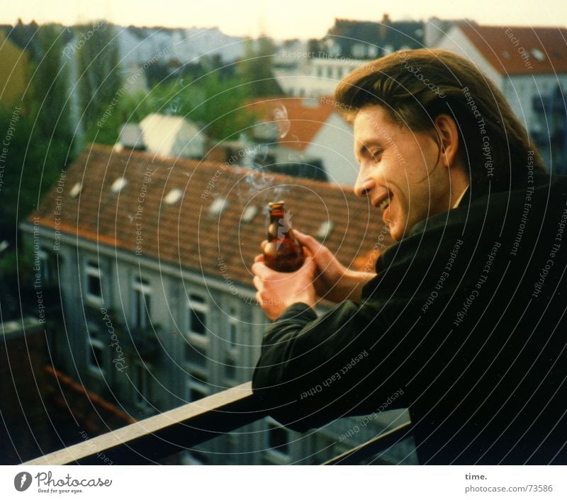 At the end of a long day. Contentment Closing time Balcony Laughter Relaxation Joy To enjoy Happy Idyll Beautiful Evening sun St. Pauli Town Roof Above