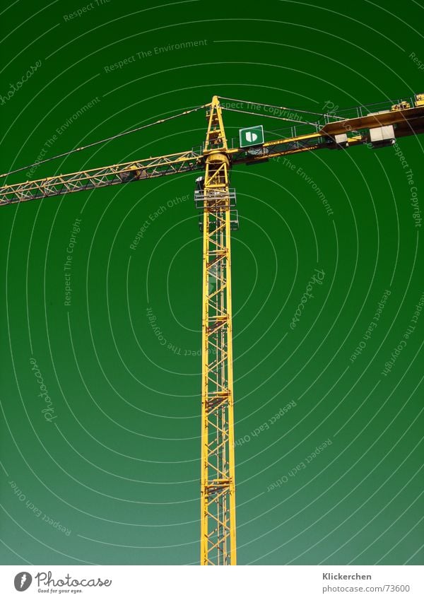 New World Crane Construction crane Background picture Green Construction site Lifting crane Working man Yellow Work and employment Produce Strong Force